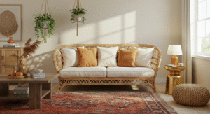 Boho Rattan-Framed Sofas living room