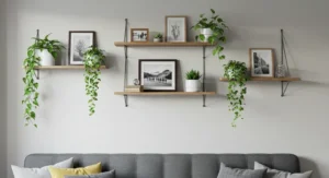 Floating Wood Shelves with Plants