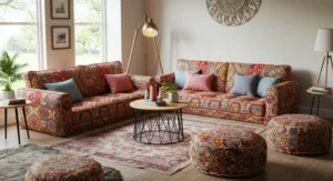 Floor Cushions and Colorful Poufs