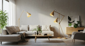 Layered floor lamps with adjustable arms