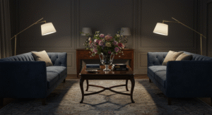 Reading lamps beside sofas living room