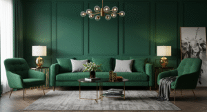 Bold emerald walls living room