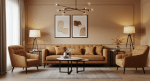 Chocolate + caramel living room