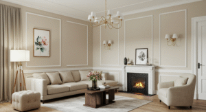Classic beige with white trim living room