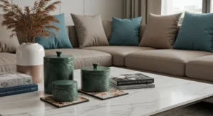 Decorative storage with coasters and boxes living room