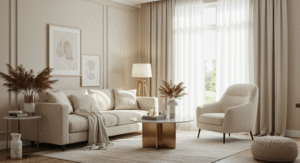 Layered cream and taupe living room