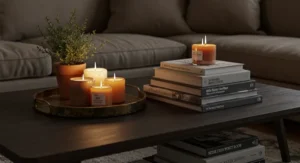 Layering with trays, books and candles