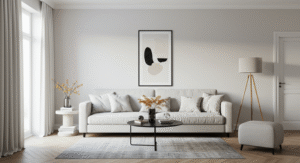 Minimalist white soft schemes living room