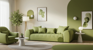 Olive green + cream living room
