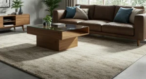 Rug edges beyond sofa legs
