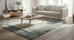 Scandinavian layered rugs living room