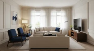 Sofa Plus Two Chairs Facing TV