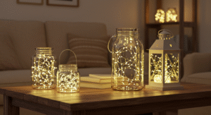 Soft glow LED fairy lights in jars or lanterns
