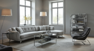 Soft greys with chrome living room