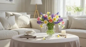 Spring refresh with florals and light colors living room
