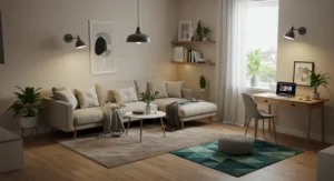 Vertical Zoning Using Rugs and Lighting