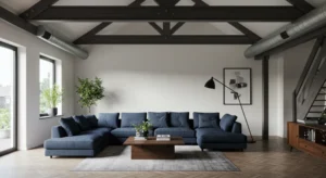 Modern Living Room Exposed Industrial-Style Beams or Ductwork