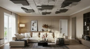 living room , Acoustic Paneling or 3D Ceiling Tiles