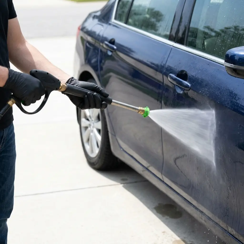 Car pressure wash in car detailing