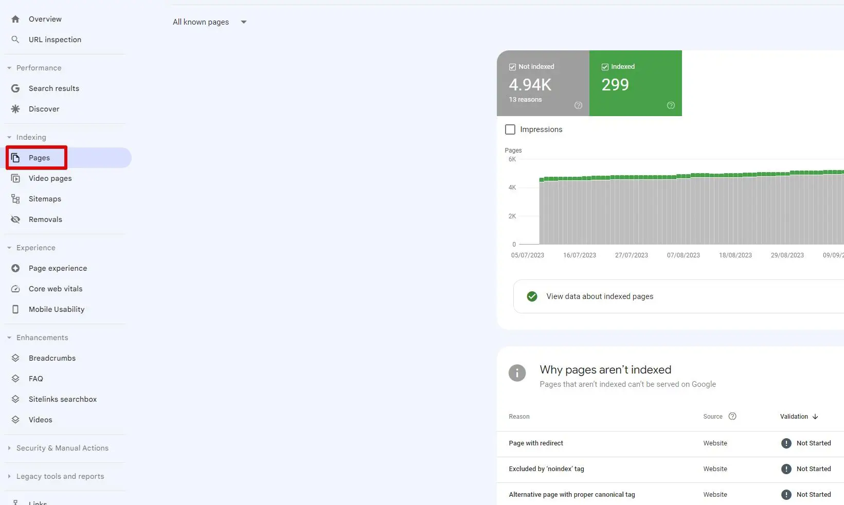 Checking Website Indexing Page